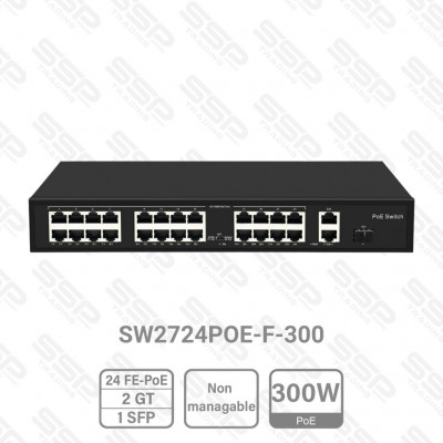 Switch 24 Ports FE Hi-PoE 300W, 2 Ports Uplink GT, 1 Port SFP , non mangeable