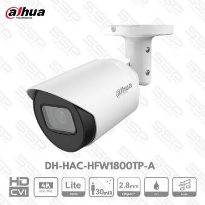 Camera HDCVI Bullet , 8MP, Objectif 2,8mm, IR:30m, Audio,DH-HAC-HFW1800TP-A