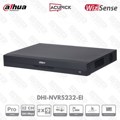 NVR PRO, 32 canaux, up to 12MP, 384 Mbit/s, 2 HDDs, H.265, 4K, AI, Wizsense, DHI-NVR5232-EI