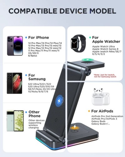 JR-WQN01 3-in-1 Foldable Wireless Charging Station