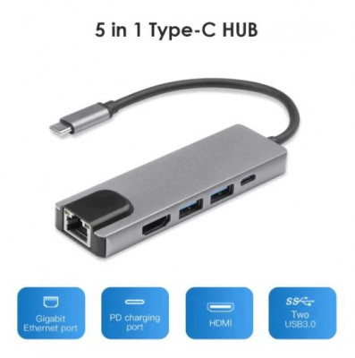 Type C 5 en 1 USB C Hub 4K HDMI RJ45 Adapter USB 3.0 (USB C - HDTV Multifonction Adapter )