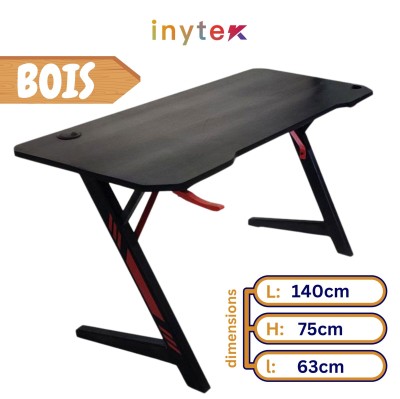 Bureau Gaming KIRO SIMPLE Noir 140cm en BOIS