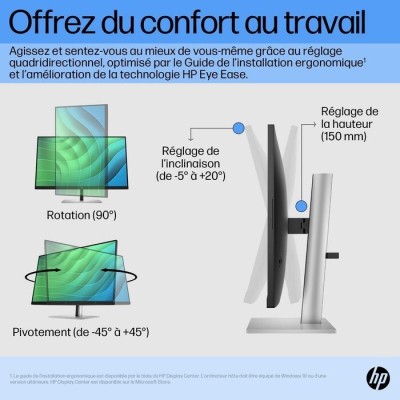 ECRAN HP 27 POUCES E27 G5 IPS COMMANDES A L ECRAN ANTIREFLET HAUTEUR INCLINAISON ROTATION PIVOTEMENT