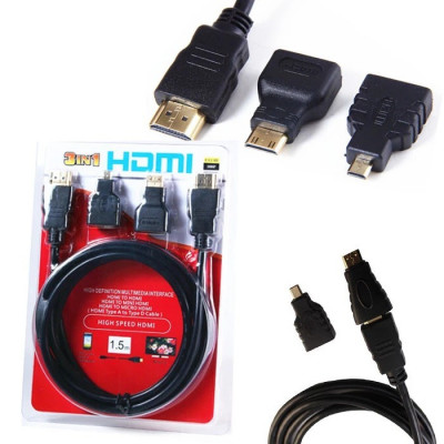 KIT CABLE HDMI M M + ADAPTATEUR MINI MICRO HDMI