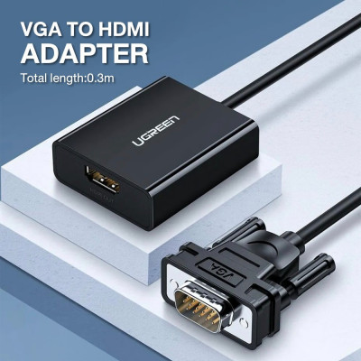 UGREEN Convertisseur VGA vers HDMI 1080P VGA Mâle vers HDMI Femelle   Câble USB-C et câble audio 3,5