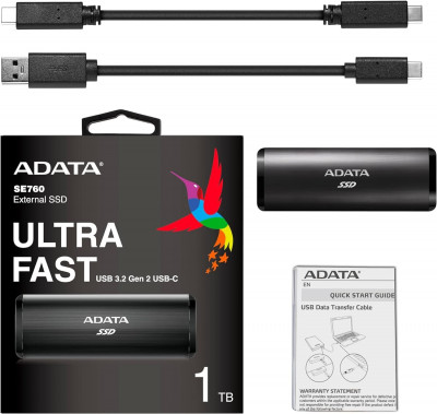 Disque Due SSD externe 1To ADATA Elite SE760, USB3.2/Type C ultra rapide