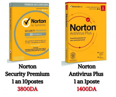 Antivirus Norton (Security Premium 1an 10postes)/(Antivirus Plus 1an 1poste) 