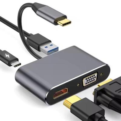 HUB USB-C 4 en 1 HDMI, VGA et USB+USB-C.  