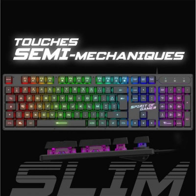 Clavier Gaming Semi-Mécanique filaire Spirit of Gamer PRO-K1 26Touches Anti-Ghosting, 3Modes de RGB
