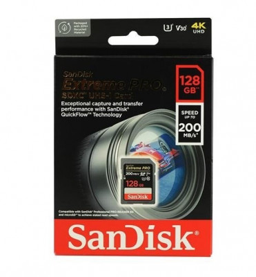 Carte mémoire SDXC SanDisk Extreme PRO 128 Go jusqu'à 200 Mo/s, Classe 10, U3, V30, 4K UHD.