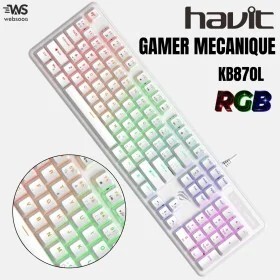 Havit KB870L Oem arc-en-ciel Led rétro-éclairé rvb clavier de jeu mécanique BLANC