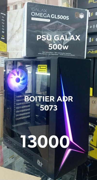 BOITIER ADR 5073 1 FAN RGB + ALIMENTATION GALAX OMEGA GL500S 500W 80 PLUS BRONZE