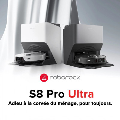 Robot Aspirateur Laveur station de vidange Roborock S8 Pro Ultra blanc/noir -180MIN AUTONOMIE-6000PA