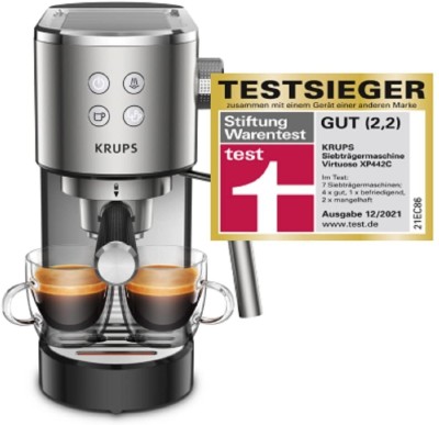 Krups INOX 1L Machine Expresso , 1 L, 1450 W, 2 Tasses, Cappuccinos et Eau Chaude XP442C11, 1 Liter