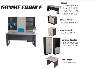 BUREAU ÉRABLE EN MÉLAMINE PIEDS MÉTAL OU BOIS   