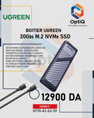 Boîtier UGREEN 20Gbps M.2 NVMe SSD VERS USB TYPE C ou USB 3.2