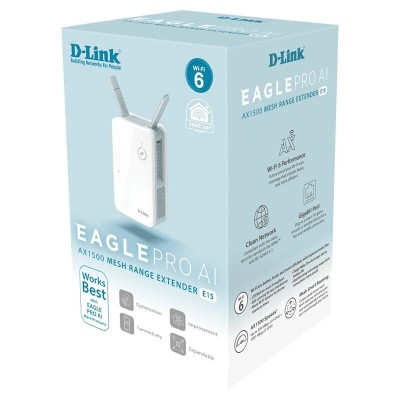 D-LINK E15 RÉPÉTEUR WIFI MESH AX1500 - EAGLE PRO AI - WIFI 6 - BOUTON WPS - SÉCURITÉ WPA3 - WHITE
