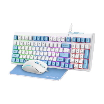 HAVIT GAMENOTE KB897CM - CLAVIER MÉCANIQUE + SOURIS + TAPIS - RÉTROÉCLAIRAGE - RED SWITCH - WHITE