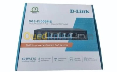 D-LINK DGS-F1006P-E SWITCH 6 PORTS GIGABIT - 4 POE - CCTV - 65W - PLUG AND PLAY - MURAL - MÉTAL