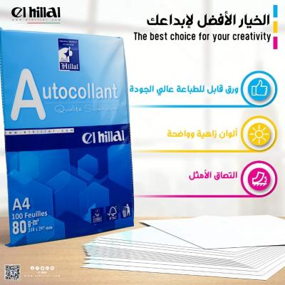 RAME PAPIER AUTOCOLLANT A4 100F 80G BRILLANT ELHILLAL