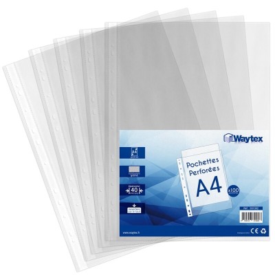 POCHETTE TRANSPARENT PERFORE A4 40MIC/60MIC/80MIC/100MIC