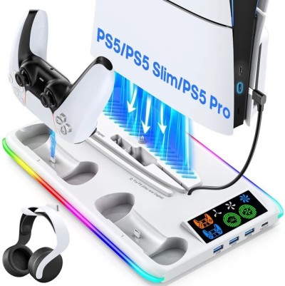 OIVO Support PS5 avec Ventilateur de Refroidissement et Support de Casque + Chargeur Manette PS5