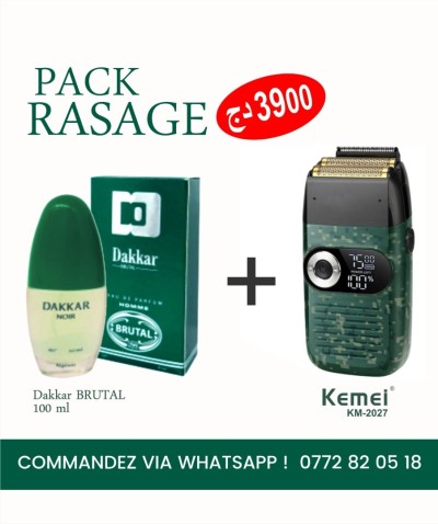 Pack Rasage/Rasoir Électrique/Kemei KM-2027 /Édition Camouflage/Rechargeable/2Lames/3Vitesses/Lcd