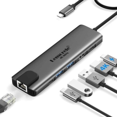 Lemorele Hub USB C 6en1 avec HDMI 4K/60Hz, Ethernet Gigabit,  PD 100W