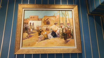 Tableau style Orientaliste huile sur panneau Marché des Dromadaires Biskra