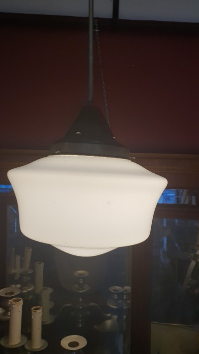 Lustre suspension globe Art déco opaline blanche cromé LIQUIDATION