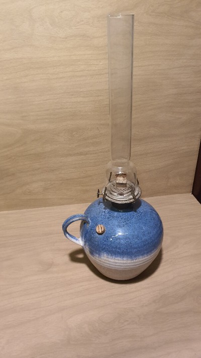 Lampe à Huile Vintage en Poterie d'Atelier (Studio Pottery) - Signée S. Kohler