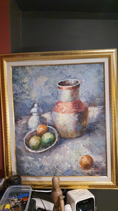Tableau peinture Nature morte huile sur toile signé de l'artiste BRUNEL LIQUIDATION