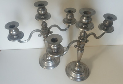Grande paire de candélabre en métal argenté, chandelier 3 bougies  