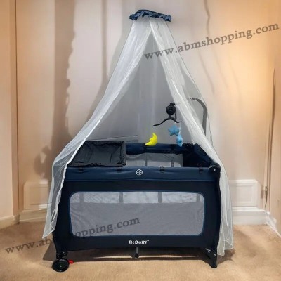 Lit Parc Bébé 2 Niveaux 105x70cm avec Mobile Musical | Meloo Bleu, rouge et vert