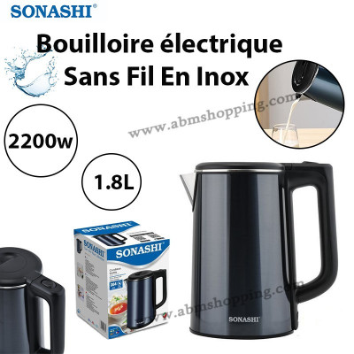 Bouilloire électrique Sans Fil En Inox 2200W 1.8L | SONASHI