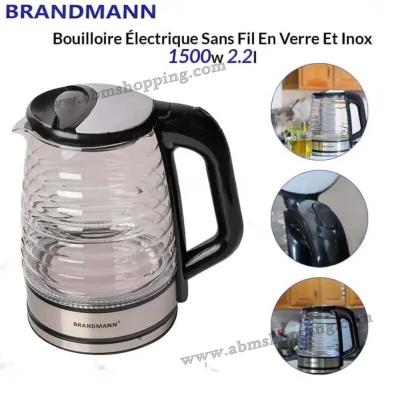 Bouilloire Électrique Sans Fil En Verre Et Inox 2.2l 1500w | Brandmann
