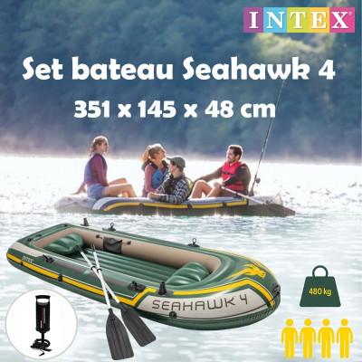 Set bateau Seahawk 4 gonflable 351x145x48cm  INTEX