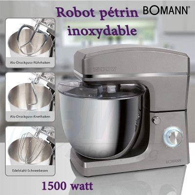 Robot pétrin de cuisine 10 L 1500 W inox _ Bomann