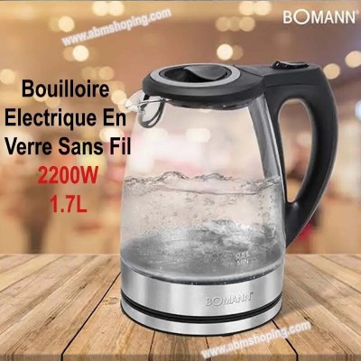 Bouilloire Electrique En Verre Sans Fil  1,7 L 2200 W  Bomann