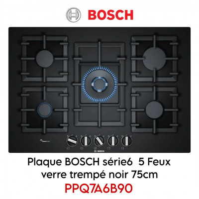 Plaque Bosch 5 Feux série 6 verre trempé noir 75cm PPQ7A6B90 