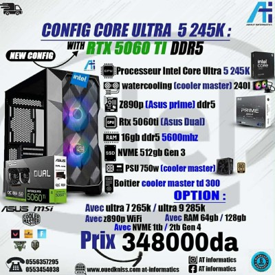 CONFIG PC GAMING INTEL ULTRA 5 245K AVEC RTX 5060 TI 8GB ASUS DUAL 