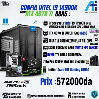 CONFIG DDR5 PC GAMER INTEL I9 14900K / RTX 4070 TI SUPER 16GB MSI 
