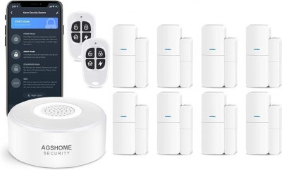 AGSHOME Kit d'alarme Maison 11 pièces Système d'alarme Intelligent Wi-FI Application en Temps réel