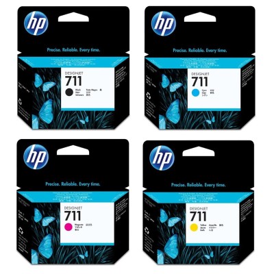 Pack cartouches HP 711 Originales Black, Cyan, Magenta, Yellow 