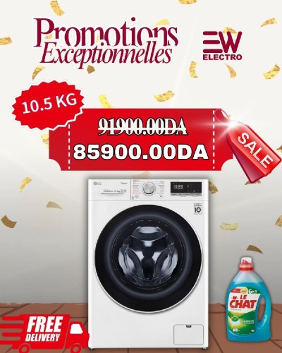 LG Lave-linge 10.5 KG White | 6 Motion Direct Drive | Moteur Direct Drive garantie 10 ans | AiDD