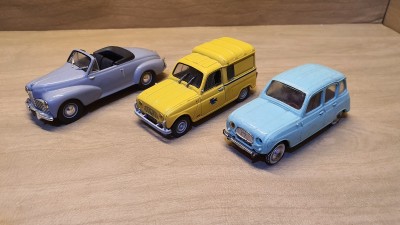 Voiture miniature NOREV Peugeot 203, Fourgonnette R4 la Poste, Renault 4L Made in France