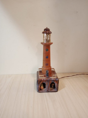 Vintage Phare lampe miniature en bois des années 50's / 60's 