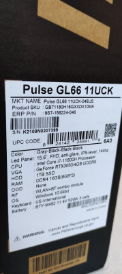 [ VENDU ] MSI PULSE GL66 i7-11800H RTX 3050 16GB 1TB SSD 144HZ 
