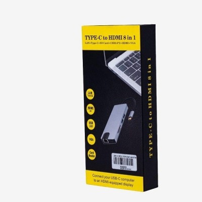 ADAPTATEUR TYPE-C 8 IN 1 TO USB TYPE-C / HDTV / USB /SD+SF / RJ45