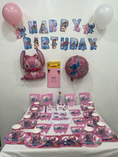 Coffret anniversaire theme stitch rose lilo alger ديكورات اعياد الميلاد للأطفال ستيتش